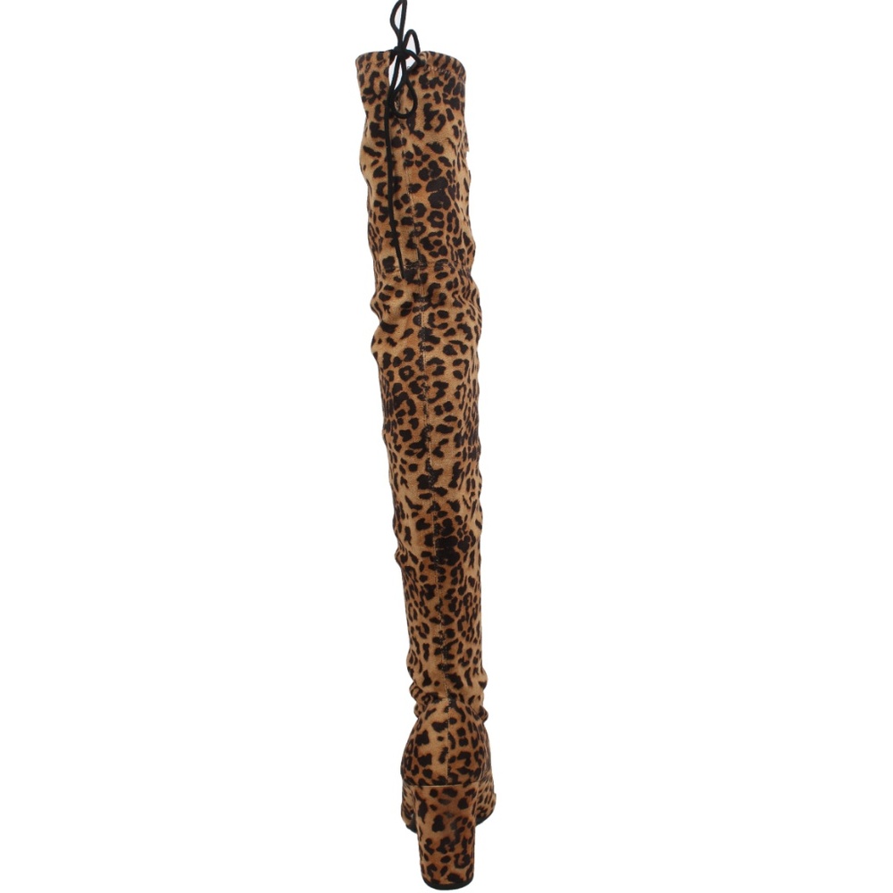 Camel Leopard Back Tie Over the Knee Heel boot - Picture 5 of 7